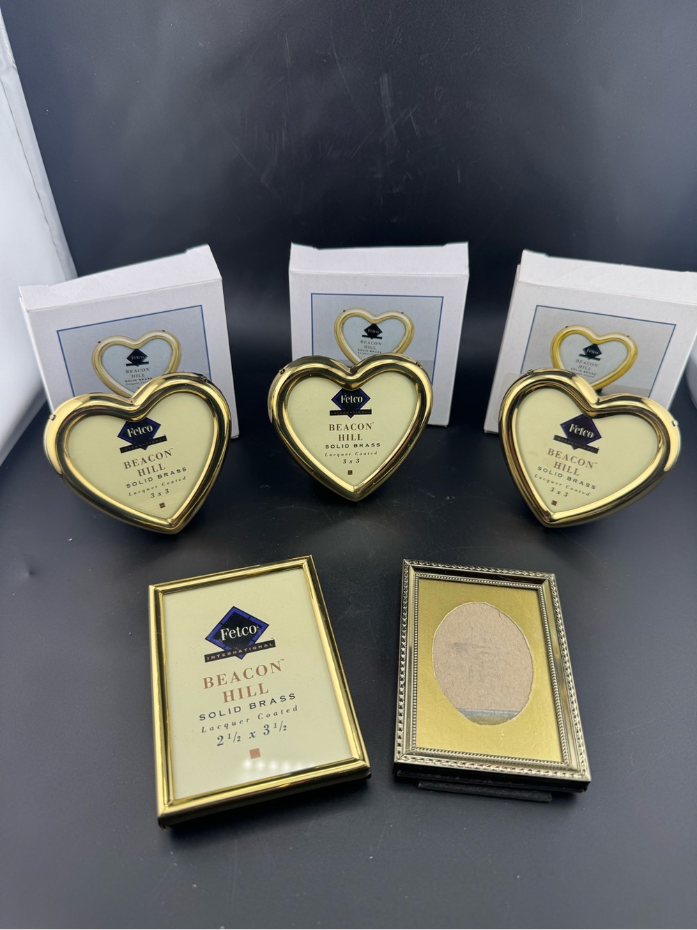 Vintage Beacon Hill Solid Brass Mini picture frames 3" x 3" Lot of 5